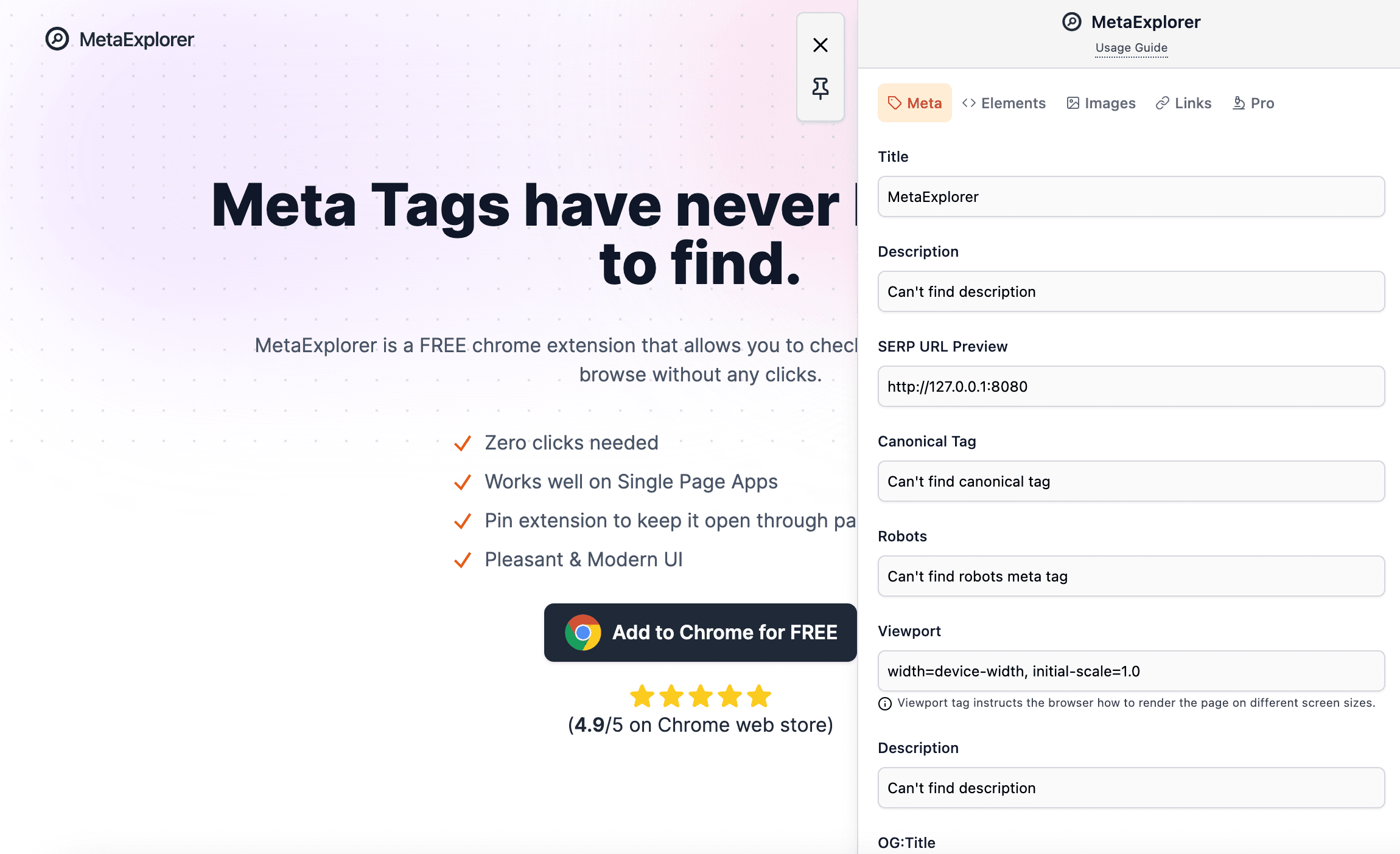 Meta explorer features