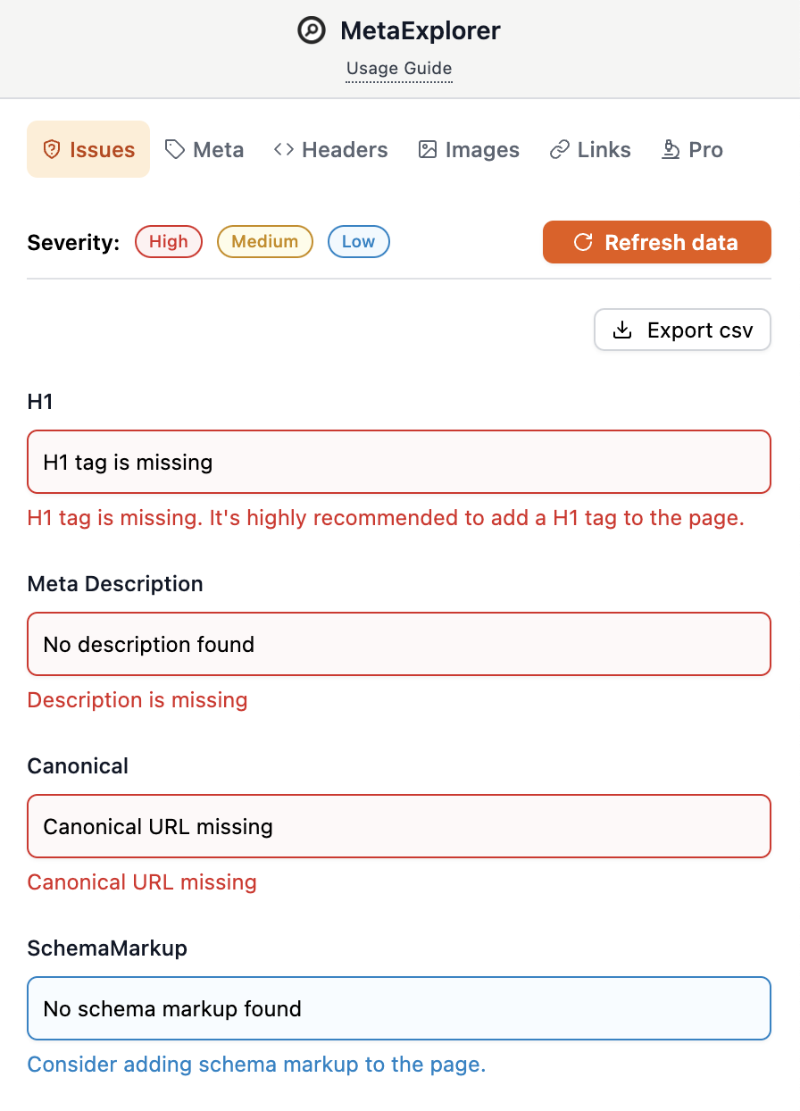 Meta Explorer Chrome extension
